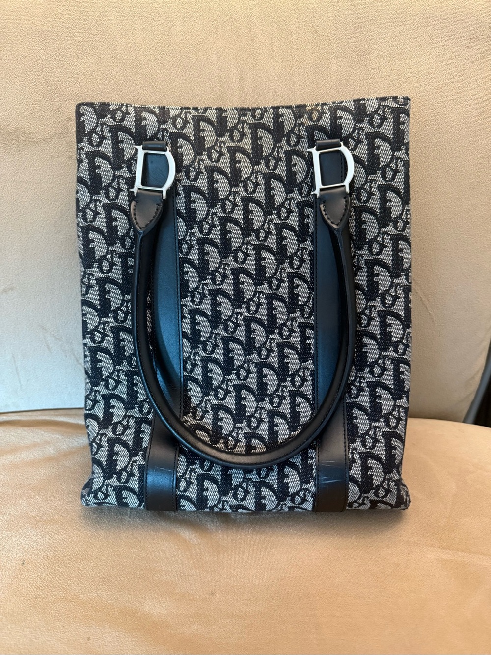 Christian Dior Black/Grey Diorissimo Canvas Vertical Tote Bag